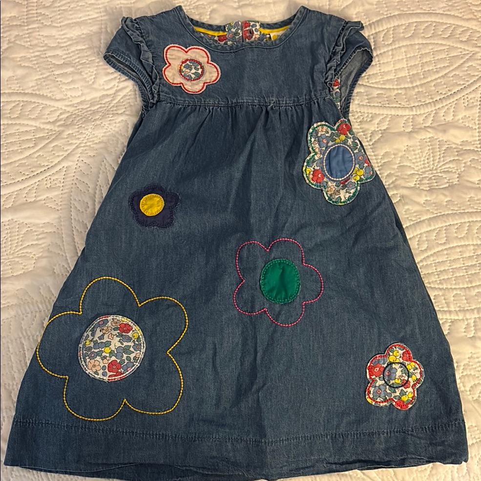 Mini Boden Blue And Pink A-Line Sundress With Flutter Sleeves 4t
